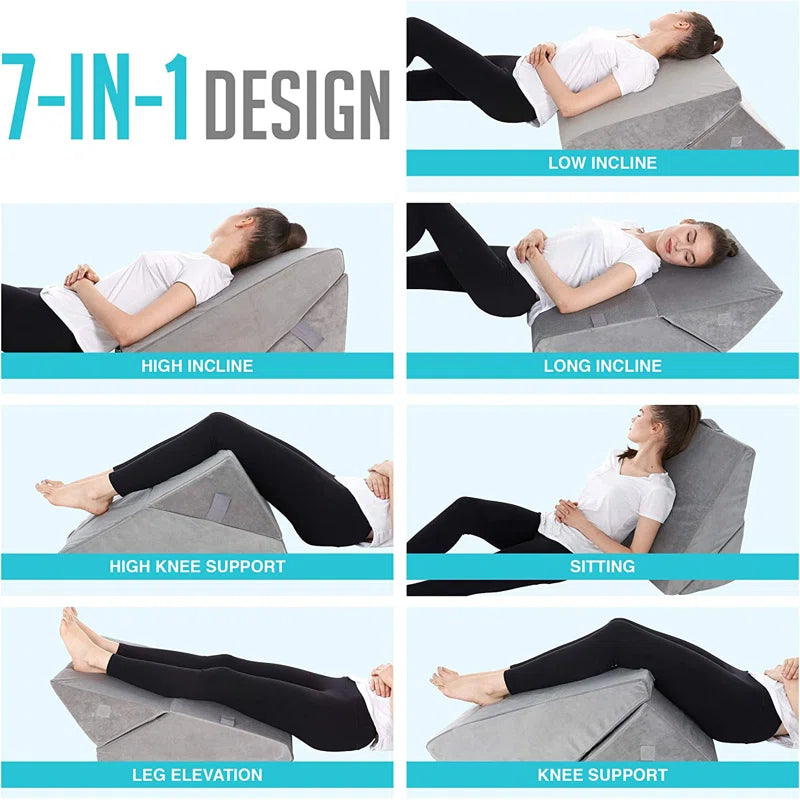 All Sett Health Bed Wedge Pillow Adjustable - 7in1